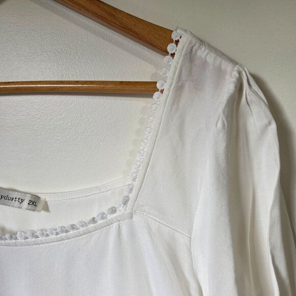 EUC RUSTTYDUSTTY WHITE SQUARE NECK BABYDOLL TIERED TOP SIZE 2XL/XXL - Picture 11 of 16